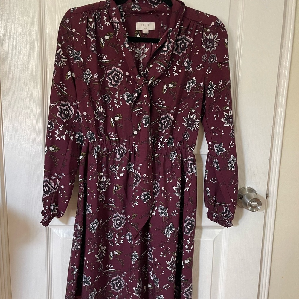 Loft A-Line long sleeve dress with tie front.